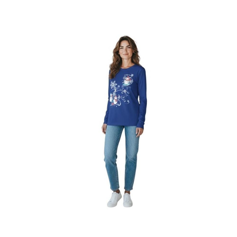 Holiday Time Royal Blue Snowman Long Sleeve Tee - Picture 10 of 12